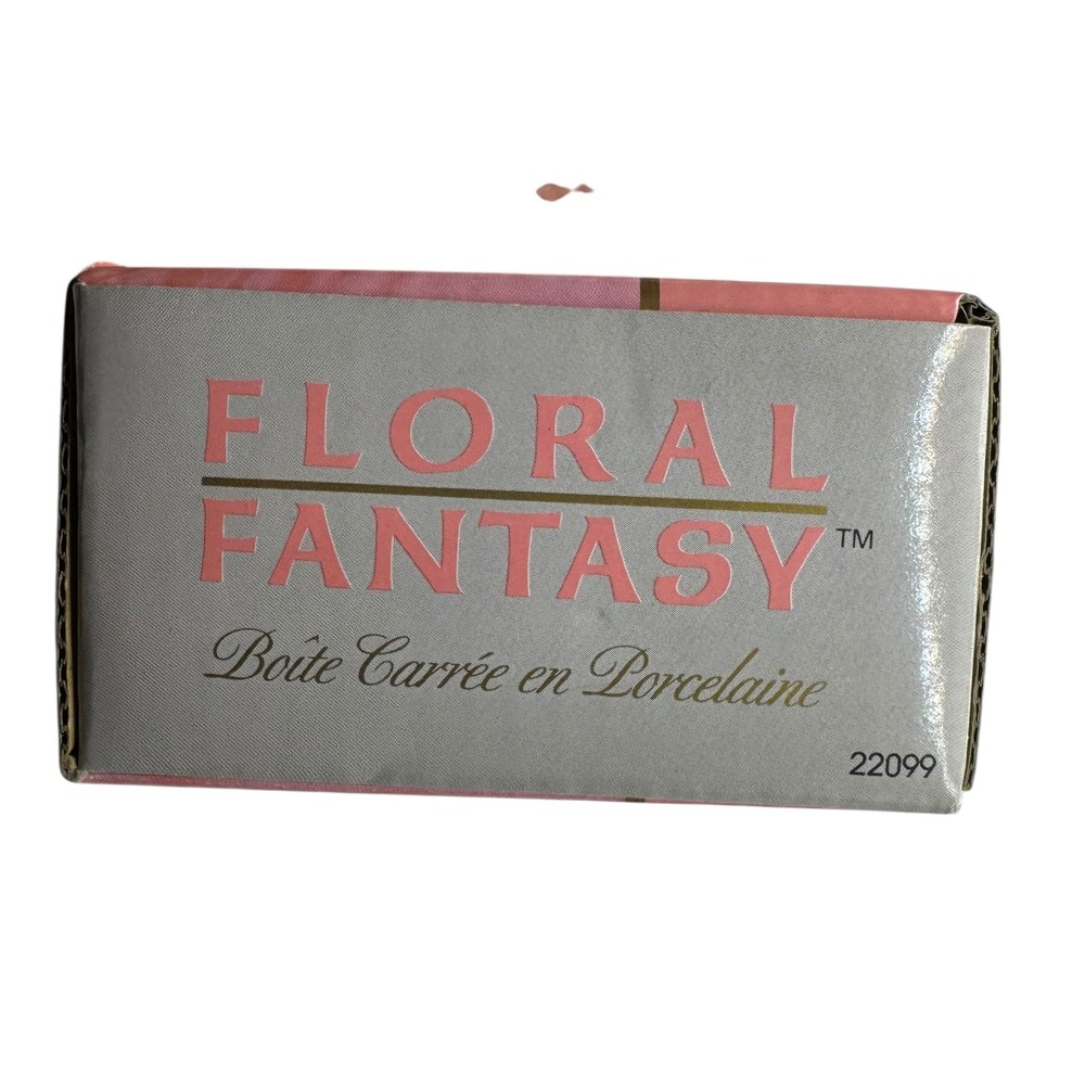 Vintage Floral Fantasy Porcelain Square Trinket Box Pink Rose 1988‎ Japan G72Q - Picture 2 of 11